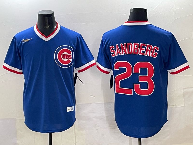 Men 2025 Chicago Cubs #23 Sandberg Blue Throwback Nike 2025 MLB Jersey 022->chicago cubs->MLB Jersey